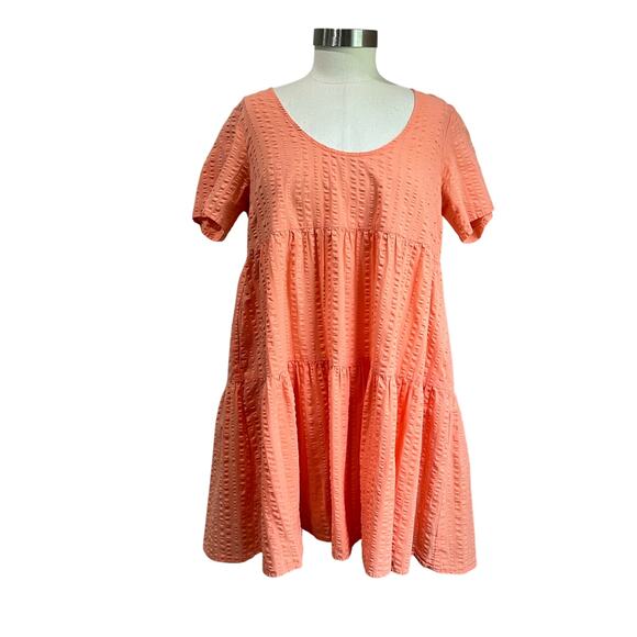A New Day Coral Peach Waffle Knit Baby Doll Dress With Pockets Size Small - Picture 1 of 6